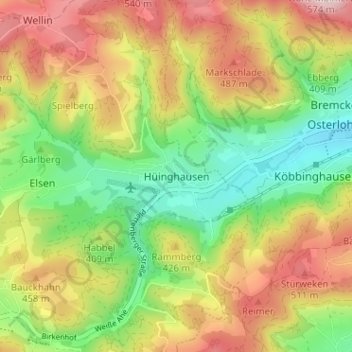 Topografische Karte Hüinghausen, Höhe, Relief