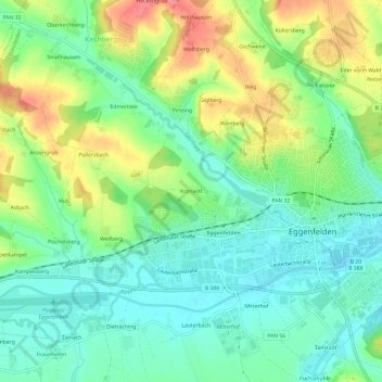 Topografische Karte Kronwitt, Höhe, Relief