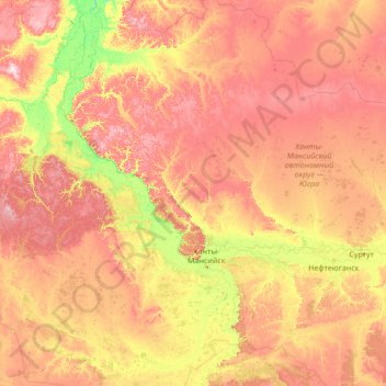 Topografische Karte Khanty-Mansiysk Autonomous Okrug – Ugra, Höhe, Relief
