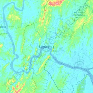 Topografische Karte Samarinda, Höhe, Relief