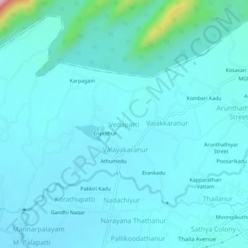 Topografische Karte Vedapatti, Höhe, Relief