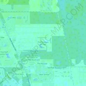 Topografische Karte Pine Shadows Air Park, Höhe, Relief
