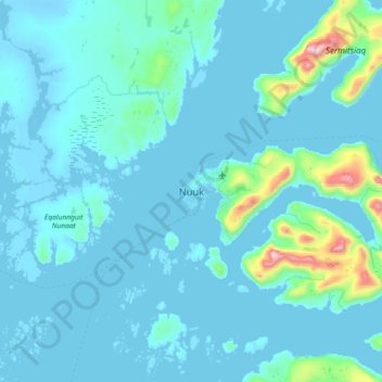 Topografische Karte Nuuk, Höhe, Relief