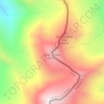 Topografische Karte Cerro Pastén, Höhe, Relief