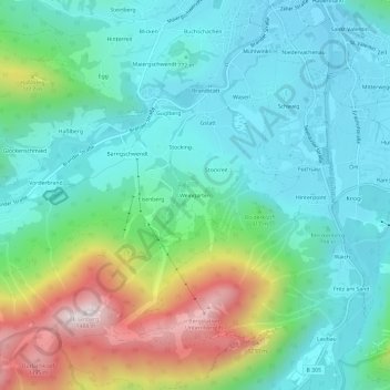 Topografische Karte Weingarten, Höhe, Relief