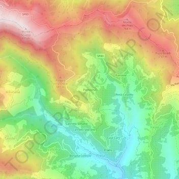 Topografische Karte Pantasina, Höhe, Relief