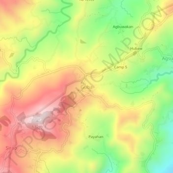 Topografische Karte Guba, Höhe, Relief
