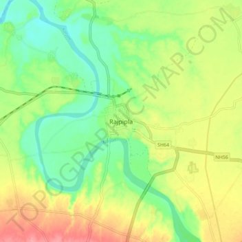 Topografische Karte Rajpipla, Höhe, Relief
