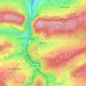 Topografische Karte Bêche, Höhe, Relief