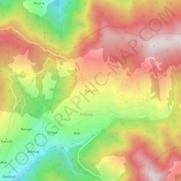 Topografische Karte Baghi, Höhe, Relief