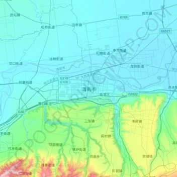 Topografische Karte 渭南市, Höhe, Relief