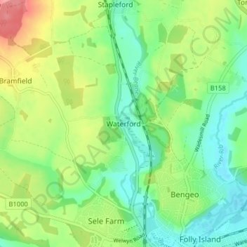 Topografische Karte Waterford, Höhe, Relief