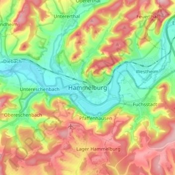 Topografische Karte Hammelburg, Höhe, Relief
