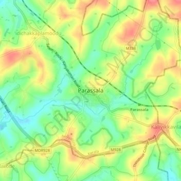 Topografische Karte Parassala, Höhe, Relief