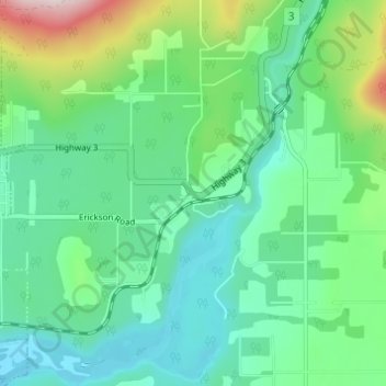 Topografische Karte Erickson, Höhe, Relief
