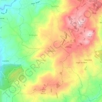 Topografische Karte Arnozela, Höhe, Relief