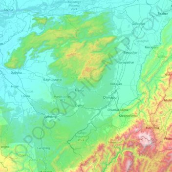 Topografische Karte Karbi Anglong, Höhe, Relief
