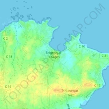 Topografische Karte Brignogan-Plages, Höhe, Relief