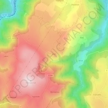 Topografische Karte Videt, Höhe, Relief