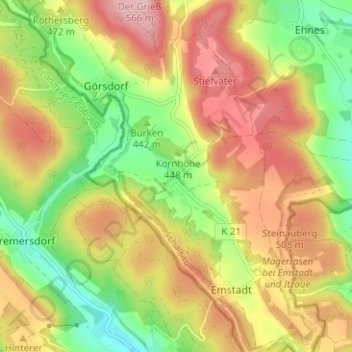 Topografische Karte Truckendorf, Höhe, Relief