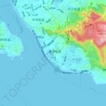 Topografische Karte 沙坡尾, Höhe, Relief