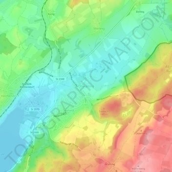 Topografische Karte Oberalting, Höhe, Relief