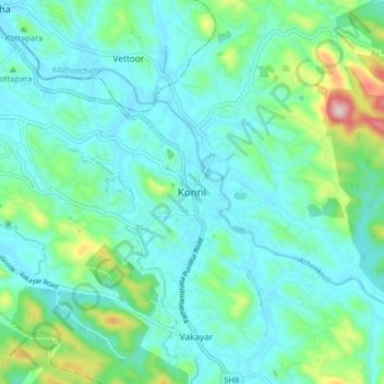 Topografische Karte Konni, Höhe, Relief