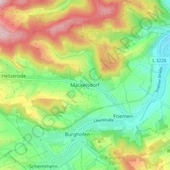 Topografische Karte Mäckelsdorf, Höhe, Relief