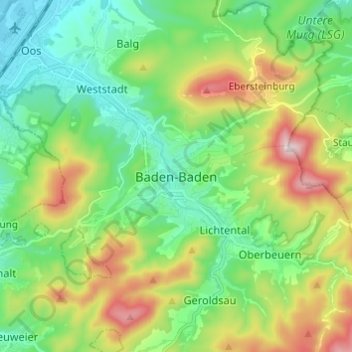 Topografische Karte Baden-Baden, Höhe, Relief