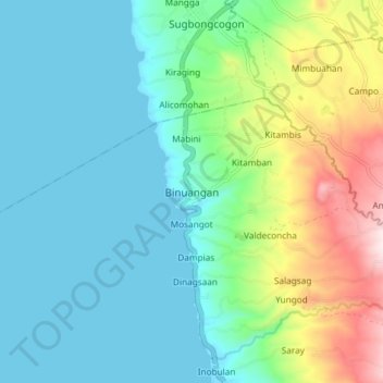 Topografische Karte Binuangan, Höhe, Relief