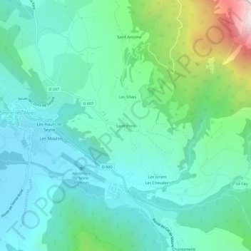 Topografische Karte Saint-Pons, Höhe, Relief