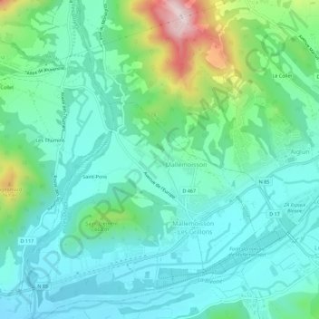 Topografische Karte Chabrière, Höhe, Relief