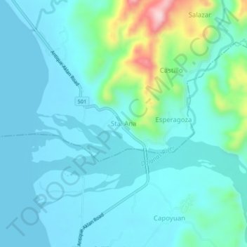 Topografische Karte Sta. Ana, Höhe, Relief