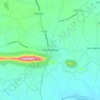 Topografische Karte Chennimalai, Höhe, Relief