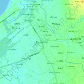 Topografische Karte Mangaldan, Höhe, Relief