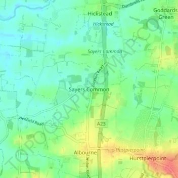 Topografische Karte Sayers Common, Höhe, Relief
