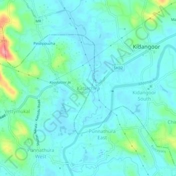 Topografische Karte Kattachira, Höhe, Relief