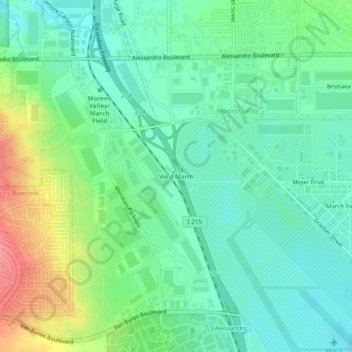 Topografische Karte West March, Höhe, Relief