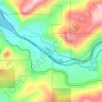 Topografische Karte Cisco Grove, Höhe, Relief