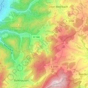 Topografische Karte Stettbach, Höhe, Relief