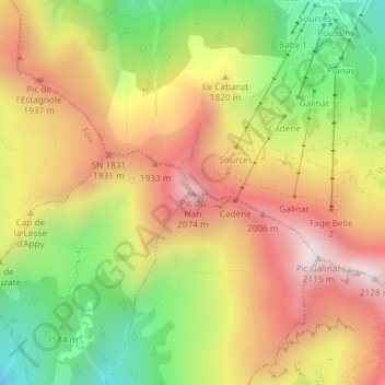 Topografische Karte Pic du Han, Höhe, Relief