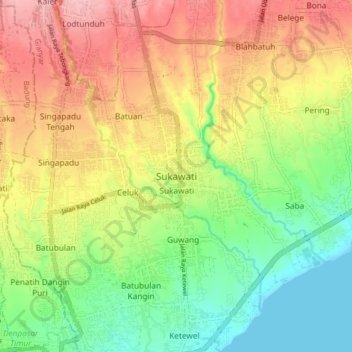 Topografische Karte Sukawati, Höhe, Relief