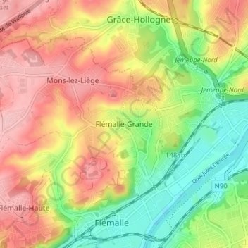 Topografische Karte Flémalle-Grande, Höhe, Relief