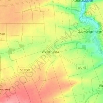 Topografische Karte Wolkshausen, Höhe, Relief