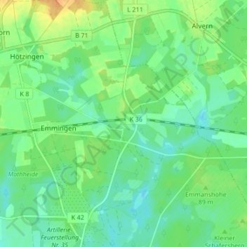 Topografische Karte Emhof, Höhe, Relief