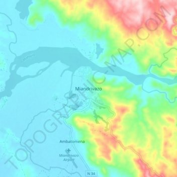 Topografische Karte Miandrivazo, Höhe, Relief