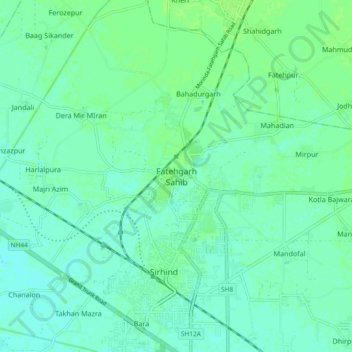 Topografische Karte Fatehgarh Sahib, Höhe, Relief