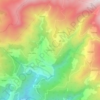 Topografische Karte Tulha Nova, Höhe, Relief