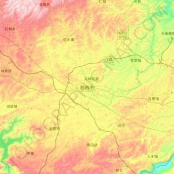 Topografische Karte 黔西市, Höhe, Relief