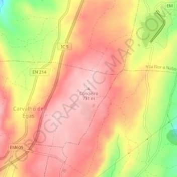 Topografische Karte Concieiro, Höhe, Relief